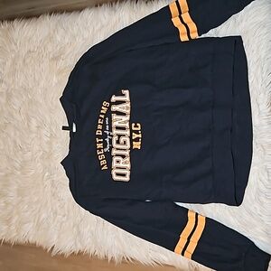 Divided by H&M Black Long Sleeve Graphic Top with Orange Stripes | Size Large